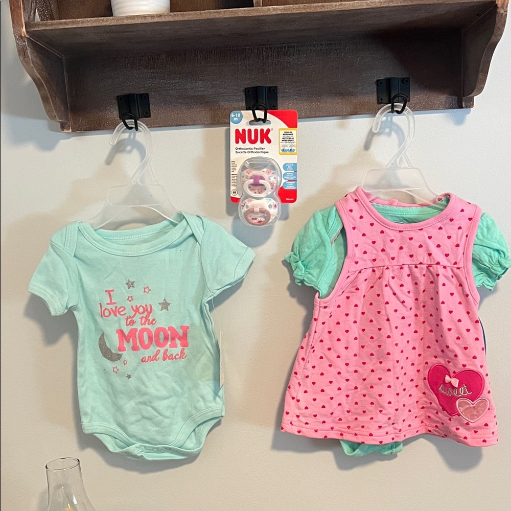 Baby Onesie and Dress Set - Mint and Pink